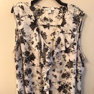 Plus size B&W floral work blouse